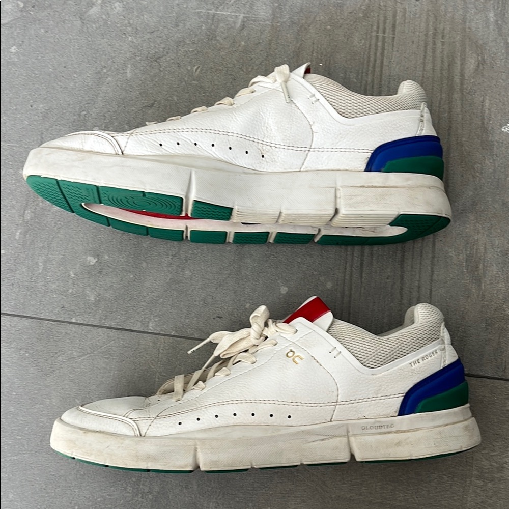 On Running White and Green Sneakers with Retro Design